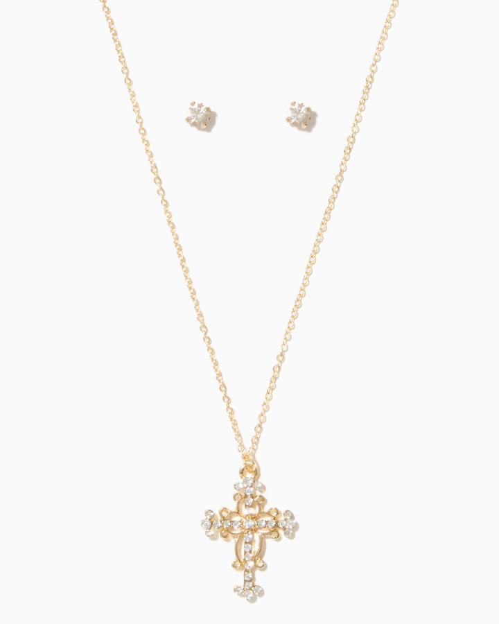 Charming Charlie Sparkling Cross Pendant Necklace Set