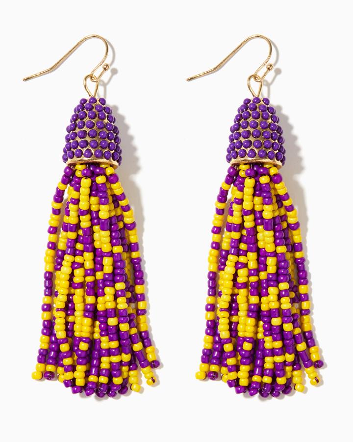 Charming Charlie Purple & Gold Shimmy Tassel Earrings