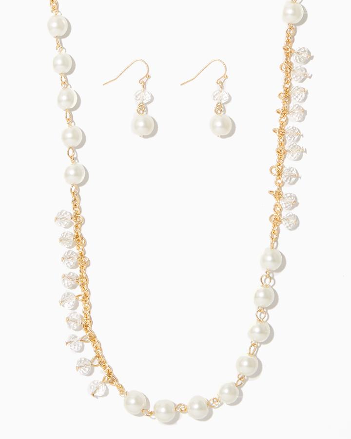 Charming Charlie Luminous Pearl & Stone Necklace Set
