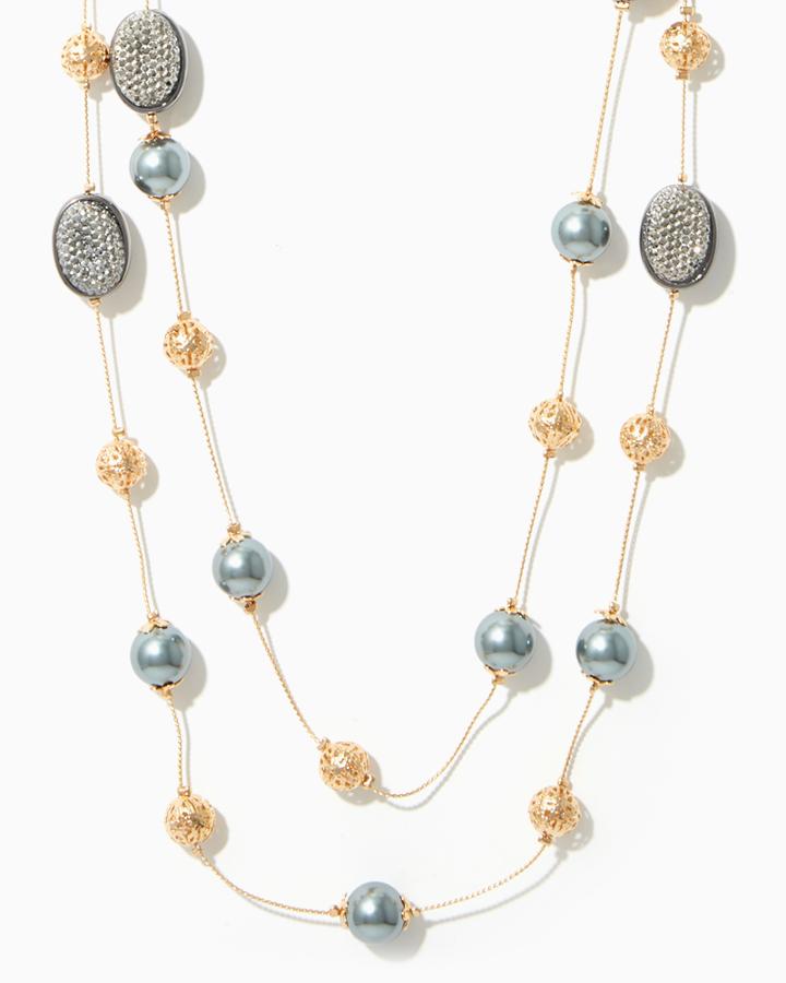 Charming Charlie Caviar & Pearls Layered Necklace