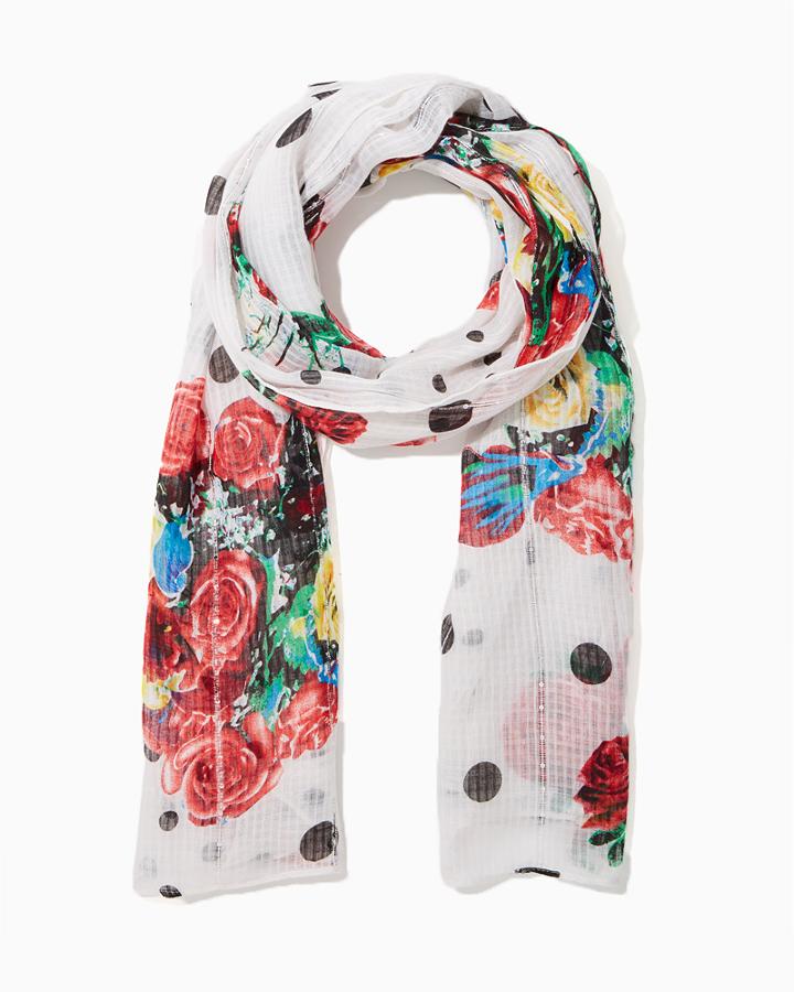 Charming Charlie Flowers & Polka Dots Scarf