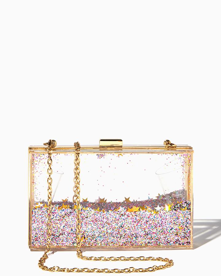 Charming Charlie Liquid Star Glitter Minaudiere