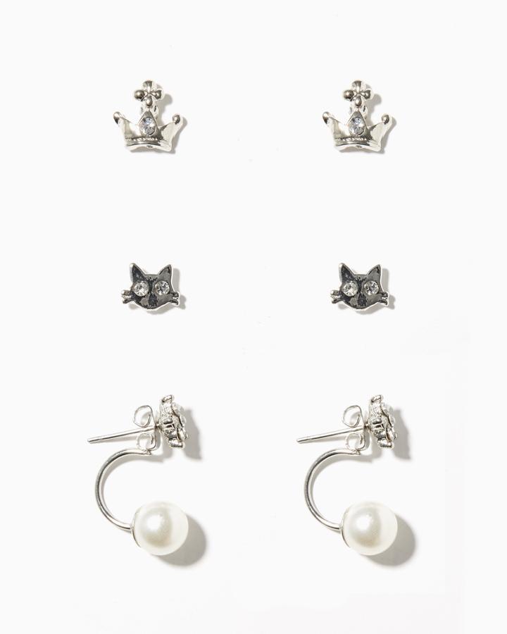 Charming Charlie Crown Kitty & Star Earring Set