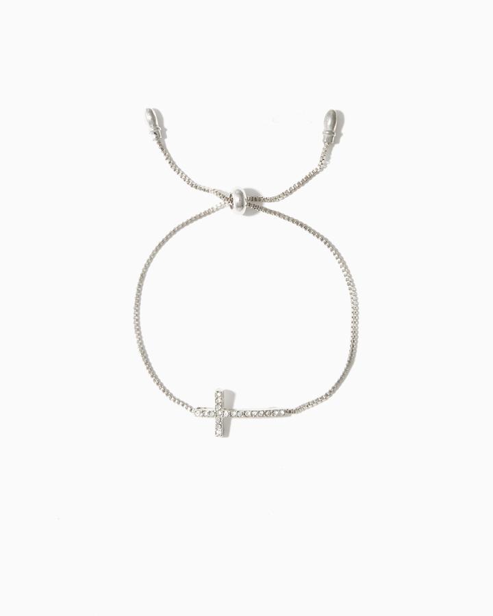 Charming Charlie Pav Cross Slip & Pull Bracelet