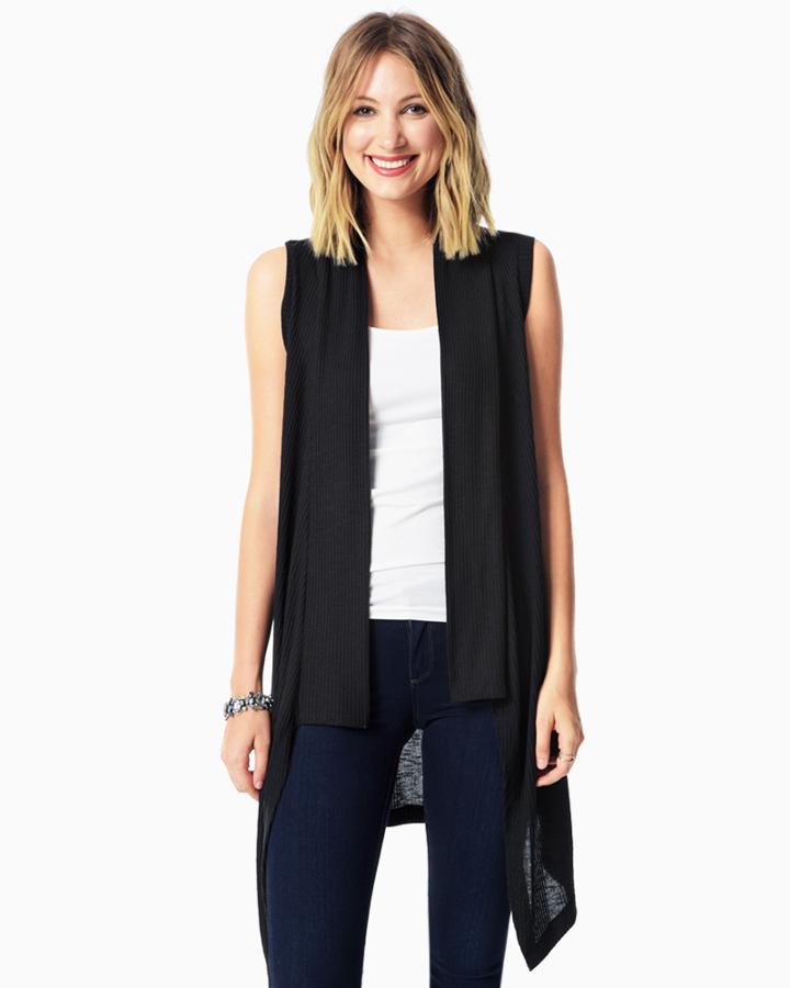 Charming Charlie Waterfall Ribbed Sleeveless Cardigan