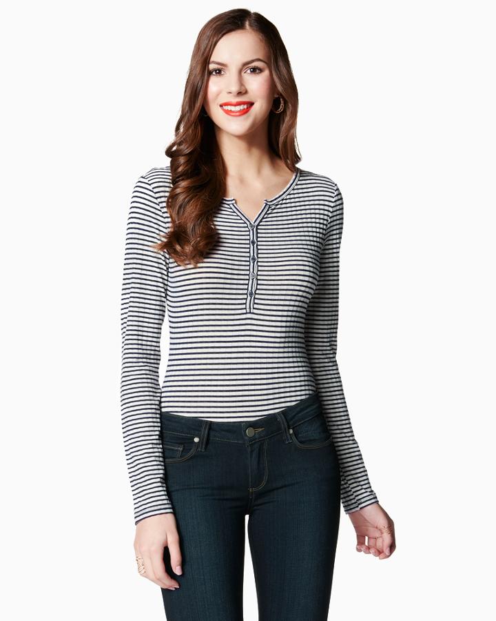 Charming Charlie Mara Striped Henley Top