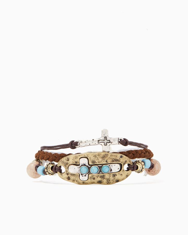 Charming Charlie Rustic Cross Turquoise Bracelet Set