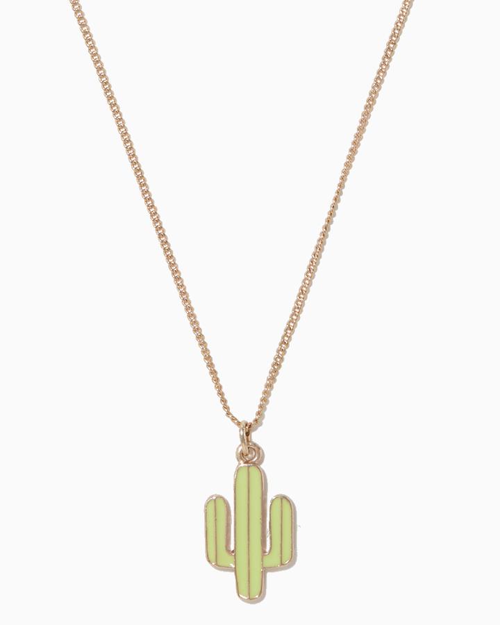 Charming Charlie Cactus Enamel Pendant Necklace