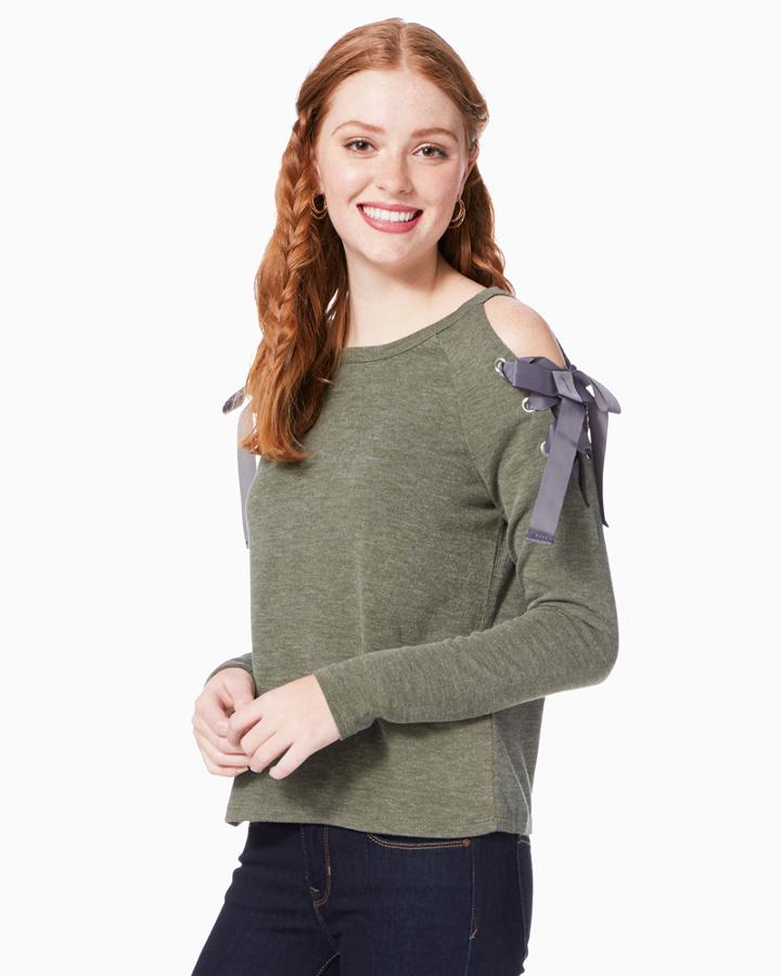 Charming Charlie Tessa Lace-up Sleeve Sweater
