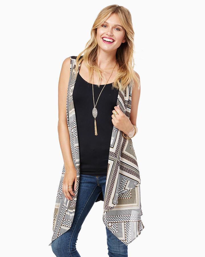 Charming Charlie Asymmetrical Geo Waterfall Vest