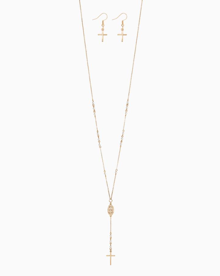 Charming Charlie Rosary Cross Necklace Set