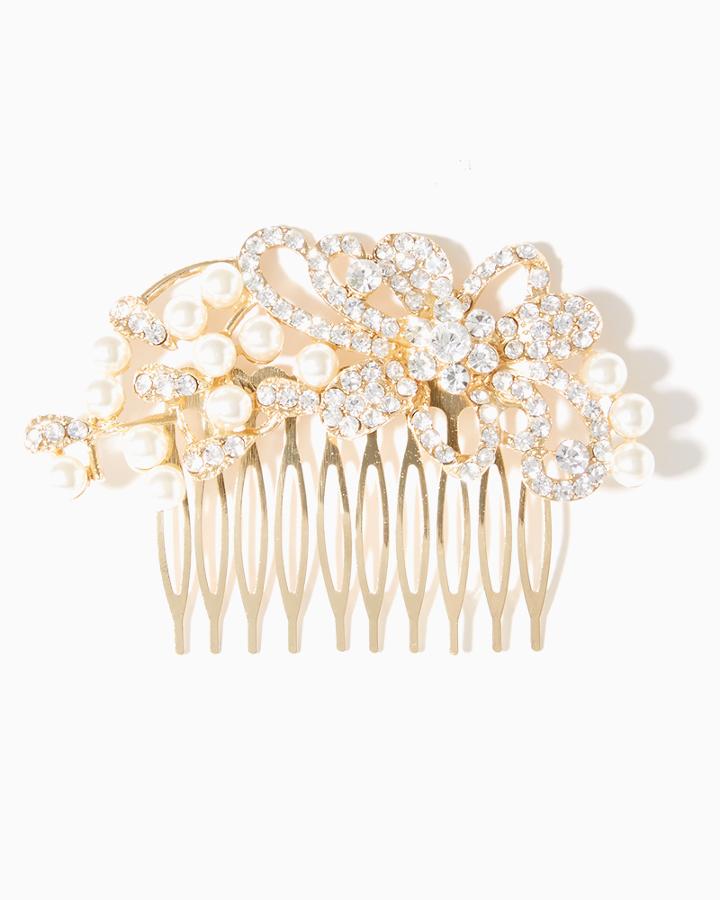 Charming Charlie Crystal & Pearl Swirl Hair Comb