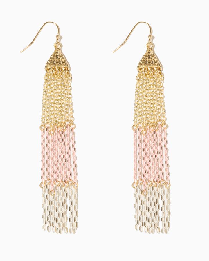 Charming Charlie Tri-tone Chain Tassel Earrings