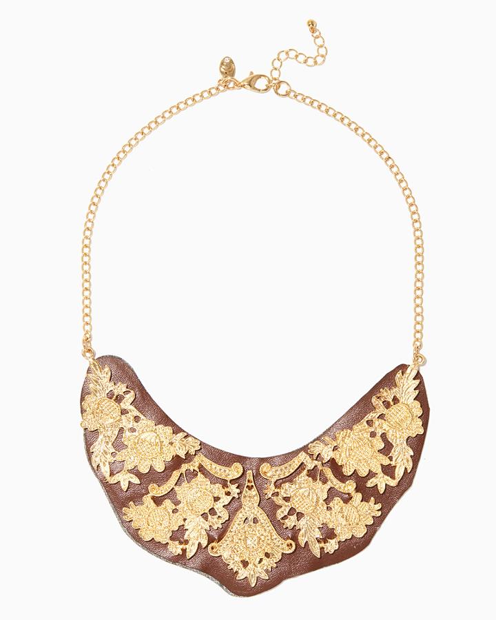 Charming Charlie Fancy Filigree Leather Bib Necklace