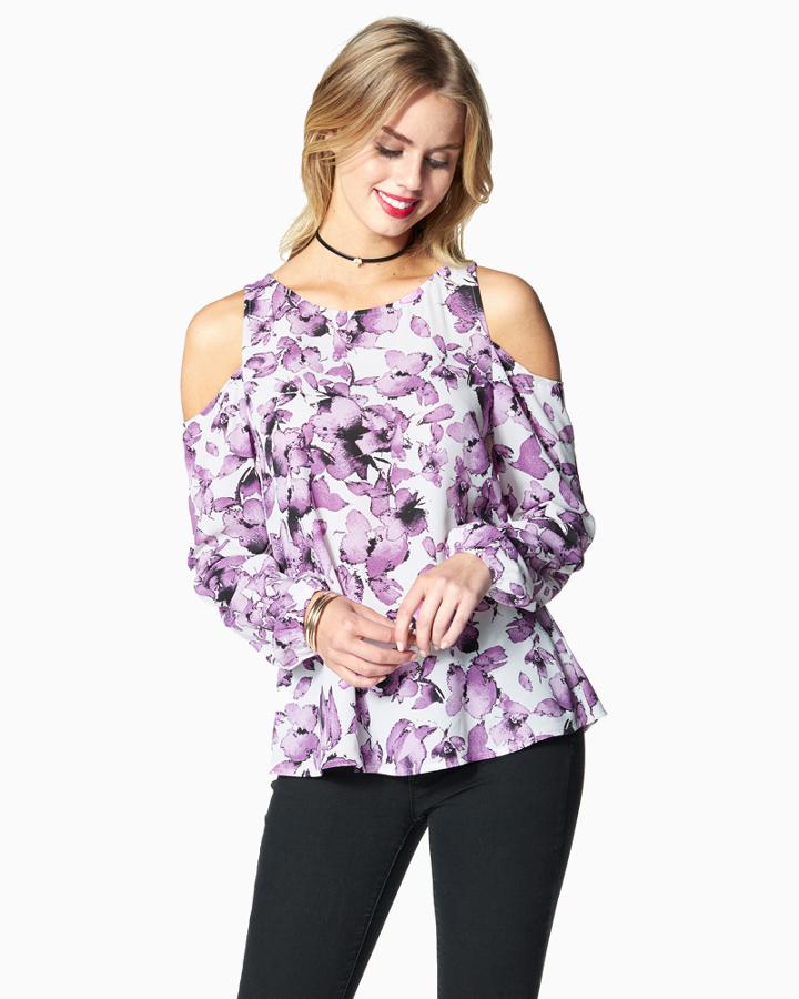 Charming Charlie Purple Power Cold Shoulder Blouse