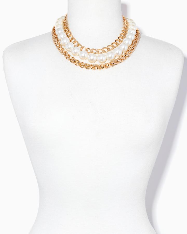 Charming Charlie Pearl N Chain Collar Necklace