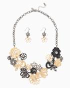 Charming Charlie Floral Lace Filigree Necklace Set