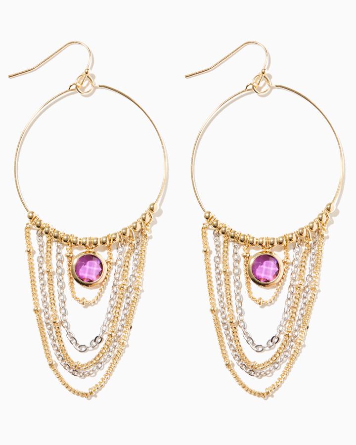 Charming Charlie Stone Drop & Dangle Chain Hoop Earrings