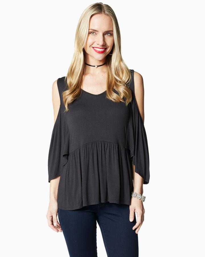 Charming Charlie Cold Shoulder & Peplum Jersey Knit Top