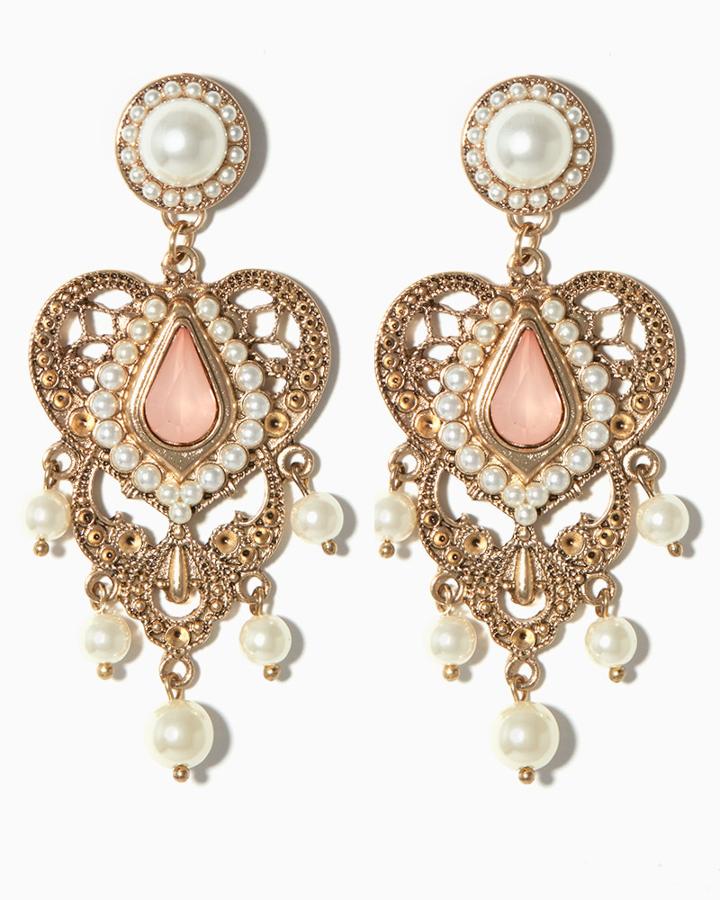 Charming Charlie Lovely Hearts Pearl Statement Earrings