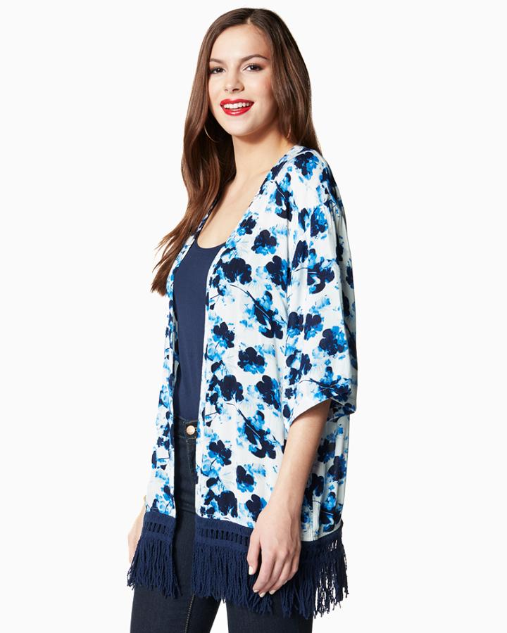 Charming Charlie Floral Nomad Fringe Kimono