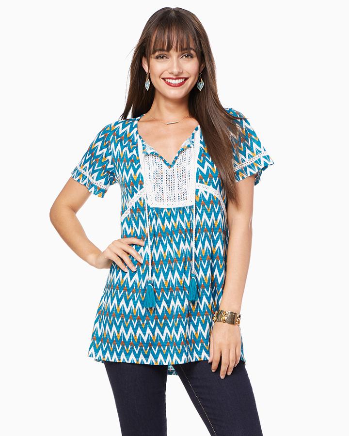 Charming Charlie Crochet-trim Chevron Tunic