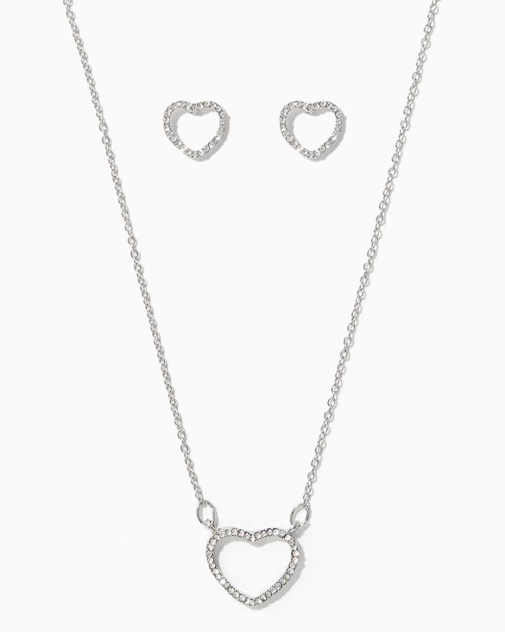 Charming Charlie Pav Heart Necklace Set