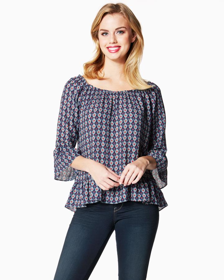Charming Charlie Artistic Bell Sleeve Blouse