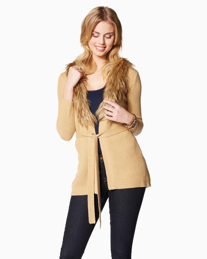 Charming Charlie Faux Fur Trim Cardigan