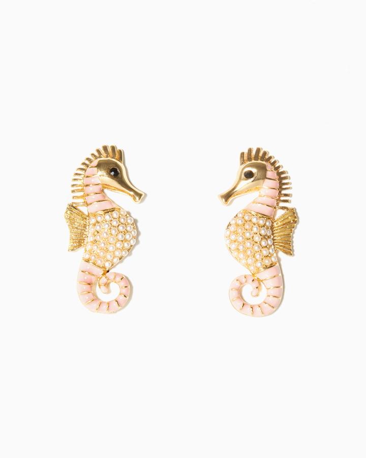 Charming Charlie Pearled Seahorse Stud Earrings