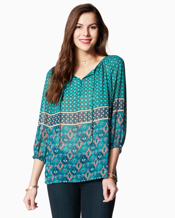 Charming Charlie Floral Tile Peasant Top