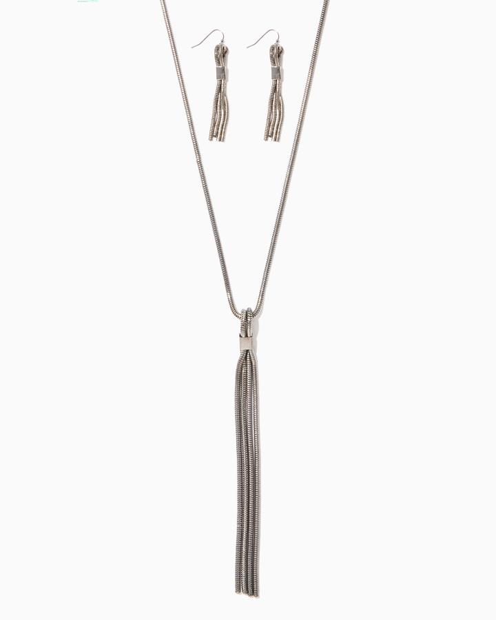 Charming Charlie Snake Tassel Necklace Set