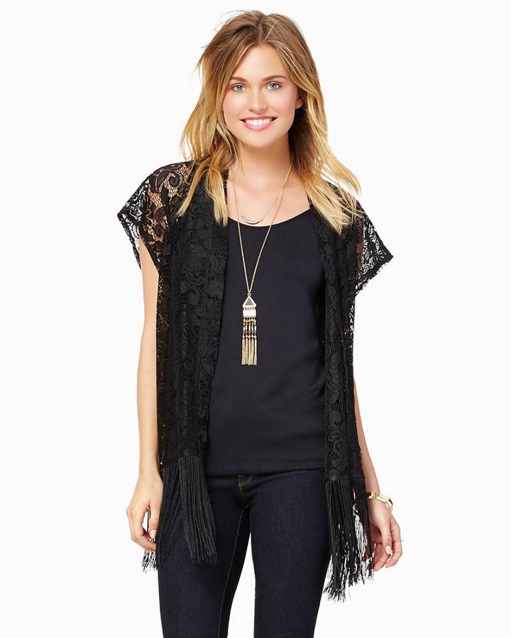 Charming Charlie Lace Fringe Kimono