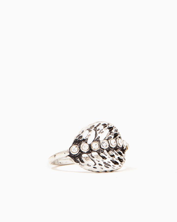Charming Charlie Natural Leaf Rhinestone Ring