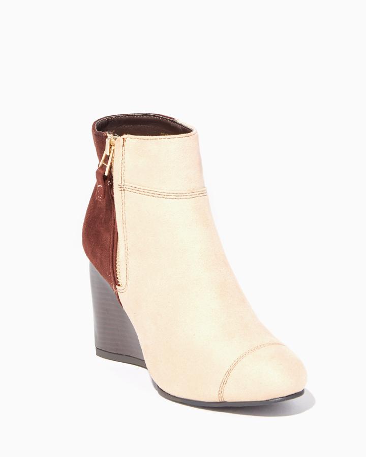 Charming Charlie Colorblock Stacked Wedge Booties