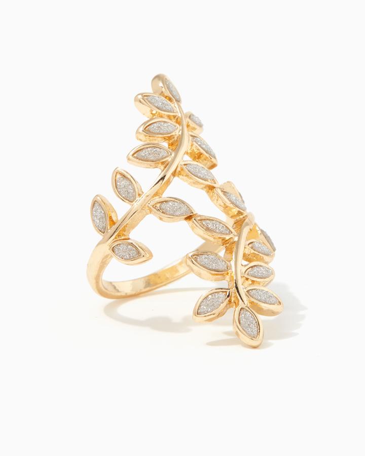 Charming Charlie Stardust Leaf Spiral Ring
