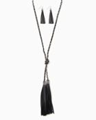 Charming Charlie Faux Leather Tassel Necklace Set