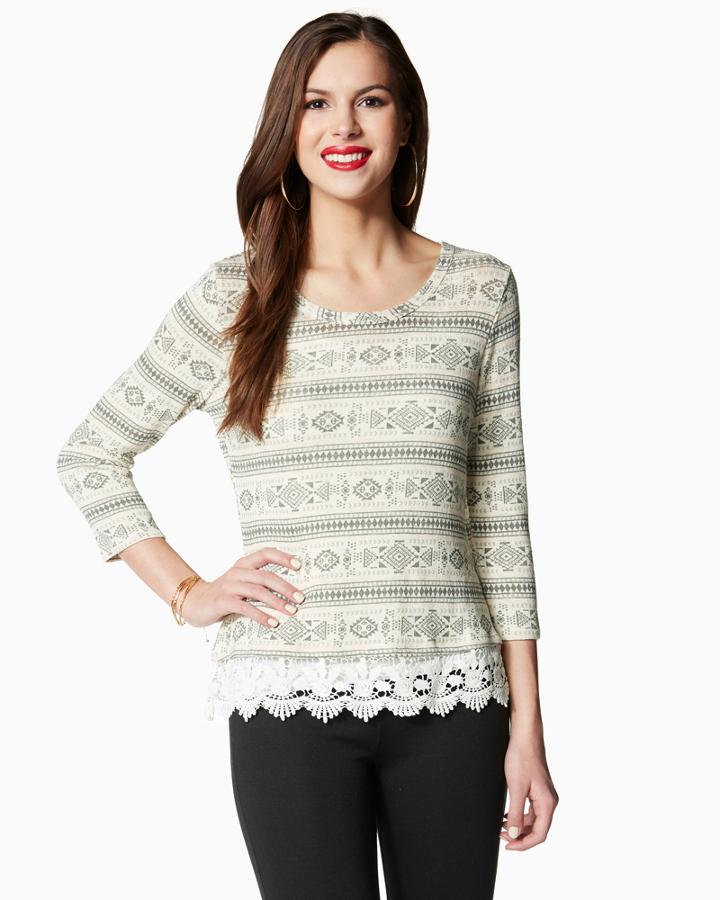 Charming Charlie Diamond Lace Hem Top