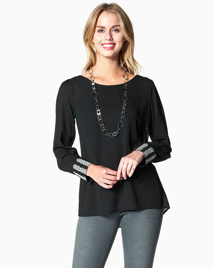 Charming Charlie Embroidered Cuff Blouse
