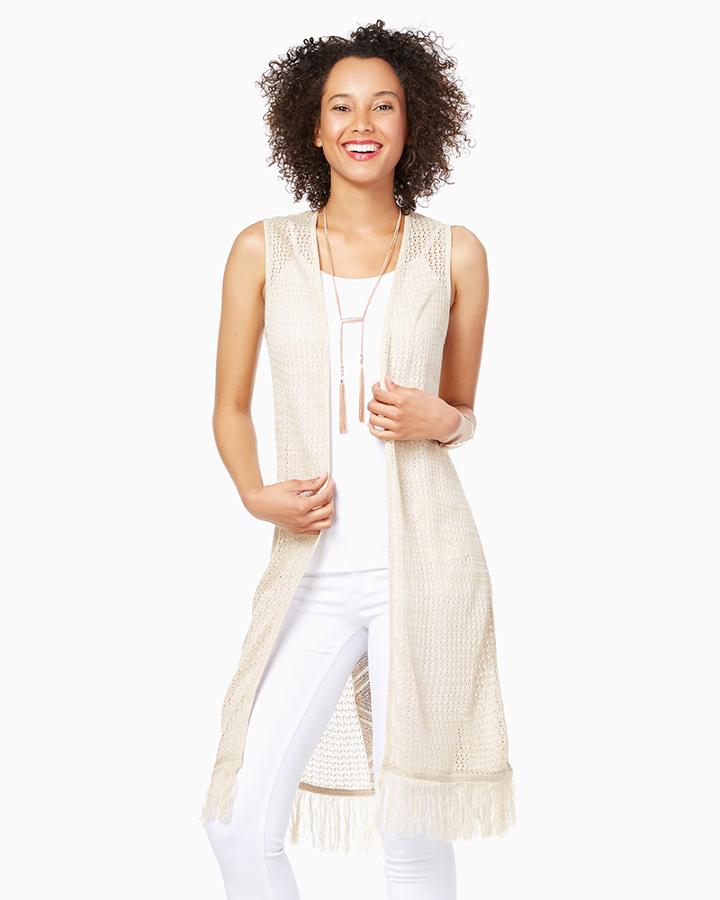 Charming Charlie Long Knit Fringe Vest