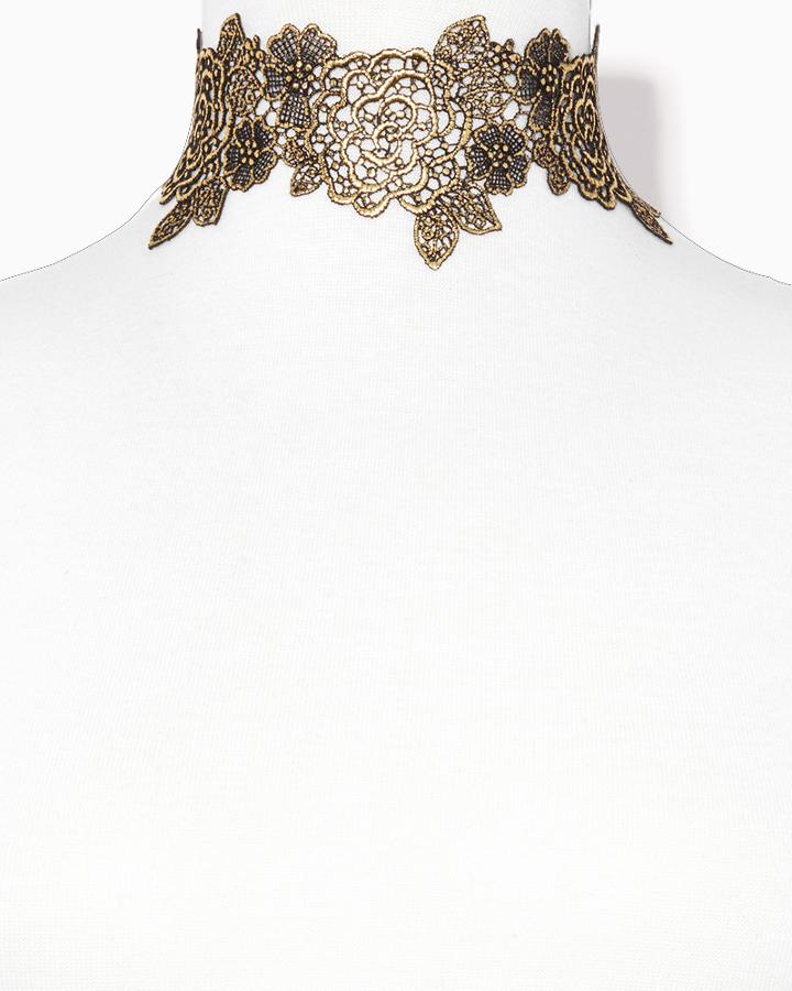 Charming Charlie Metallic Lace Floral Choker