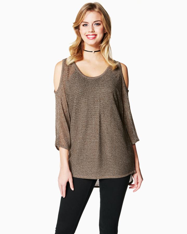 Charming Charlie Shimmery Cold Shoulder Top