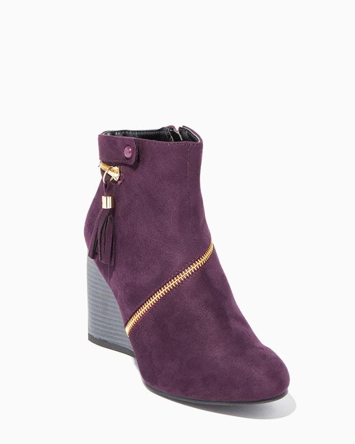 Charming Charlie Zip Tassel Wedge Booties