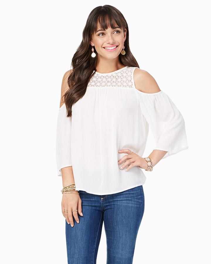 Charming Charlie Crochet Cold Shoulder Top