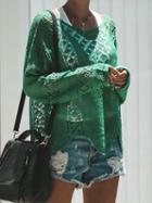 Choies Green Cut Out Detail Long Sleeve Chic Women Knit Blouse