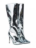 Choies Silver Patent Leather Look Pointed Heeled  Boots