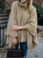 Choies Beige High Neck Flare Sleeve Chunky Women Sweater