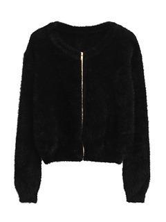 Choies Black Fluffy Mohair Cropped Cardigan
