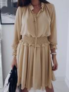 Choies Khaki V-neck Frill Trim Long Sleeve Chic Women Mini Dress