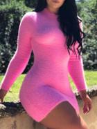 Choies Pink Velvet Long Sleeve Women Bodycon Mini Dress